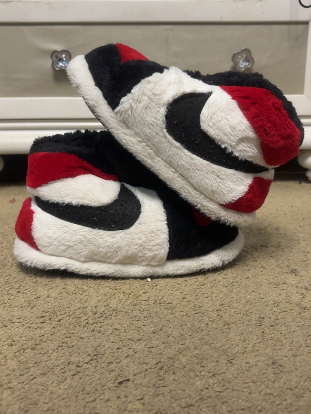 Nike Kids Plush Slip-On Slippers - Red, Black & White